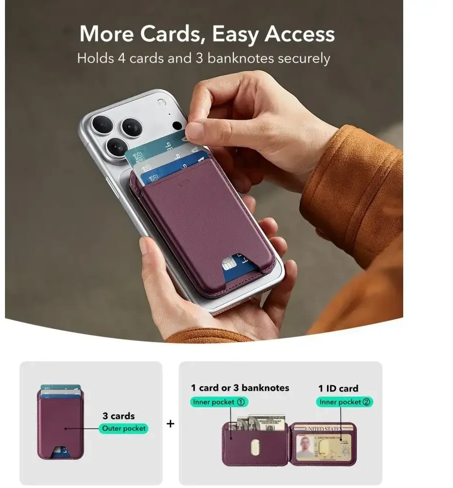 Dėklas ESR Classic RFID MAGNETINIS PINIGINĖS STOVAS MagSafe TAMSIAI BORDO