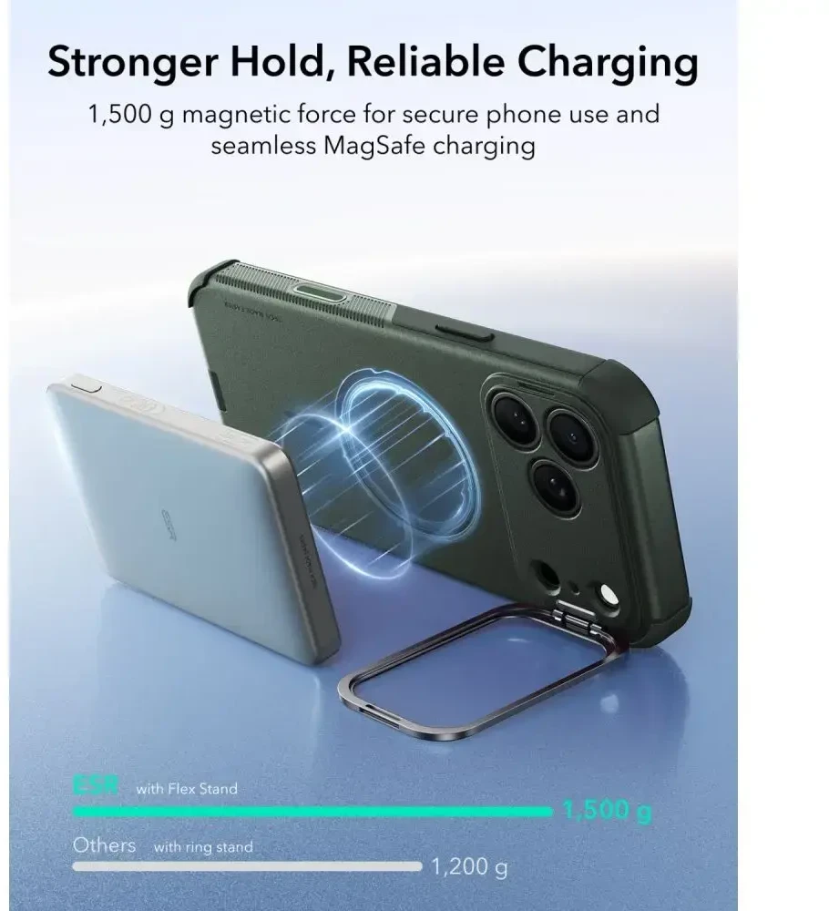 Dėklas ESR CYBER TOUGH KICKSTAND MAGSAFE IPHONE 17 PRO / 18 PRO Žalias