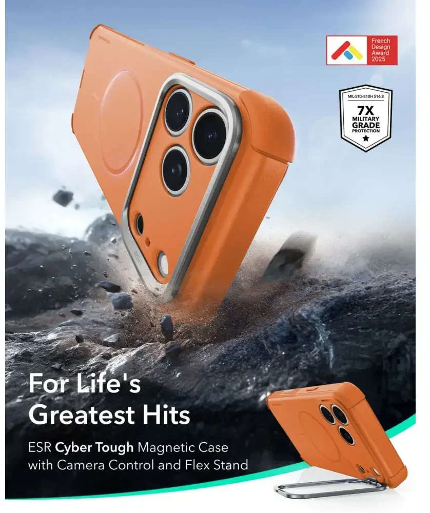 Dėklas Oranžinis Esr Cyber Tough Kickstand Magsafe iPhone 17 Pro / 18 Pro oranžinis