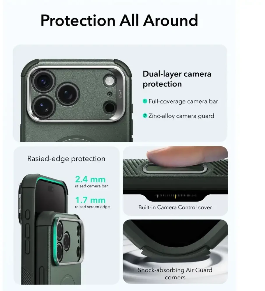 Dėklas ESR CYBER TOUGH KICKSTAND MAGSAFE IPHONE 17 PRO / 18 PRO Žalias