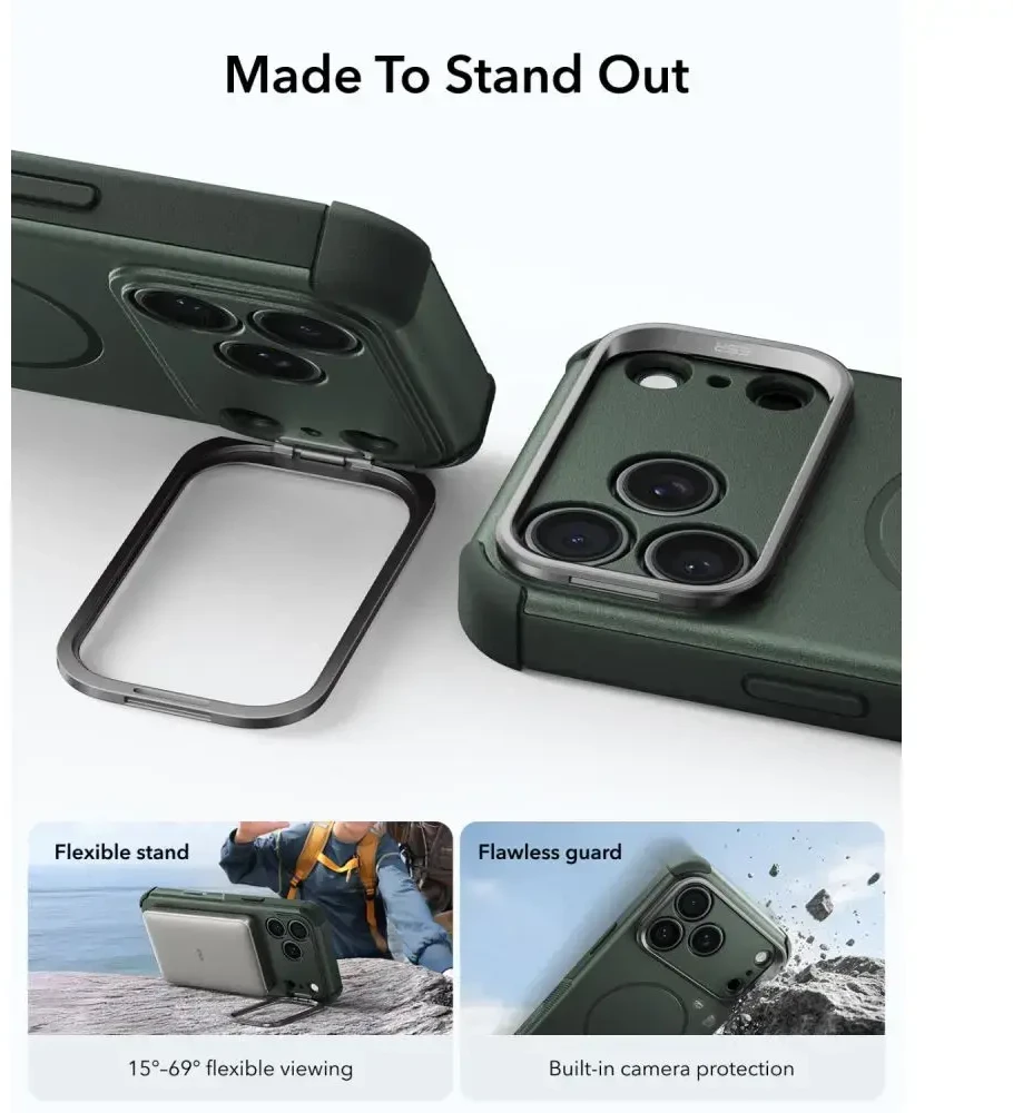 Dėklas ESR CYBER TOUGH KICKSTAND MAGSAFE IPHONE 17 PRO / 18 PRO Žalias