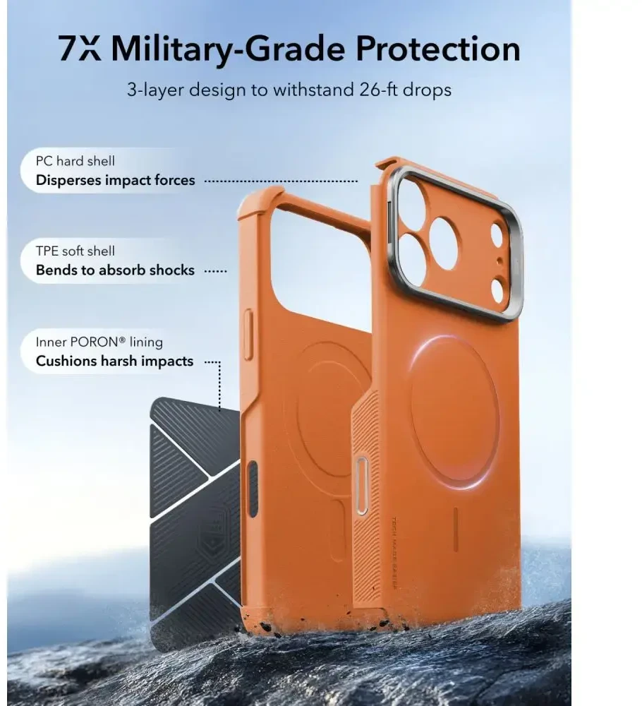 Dėklas Oranžinis Esr Cyber Tough Kickstand Magsafe iPhone 17 Pro / 18 Pro oranžinis