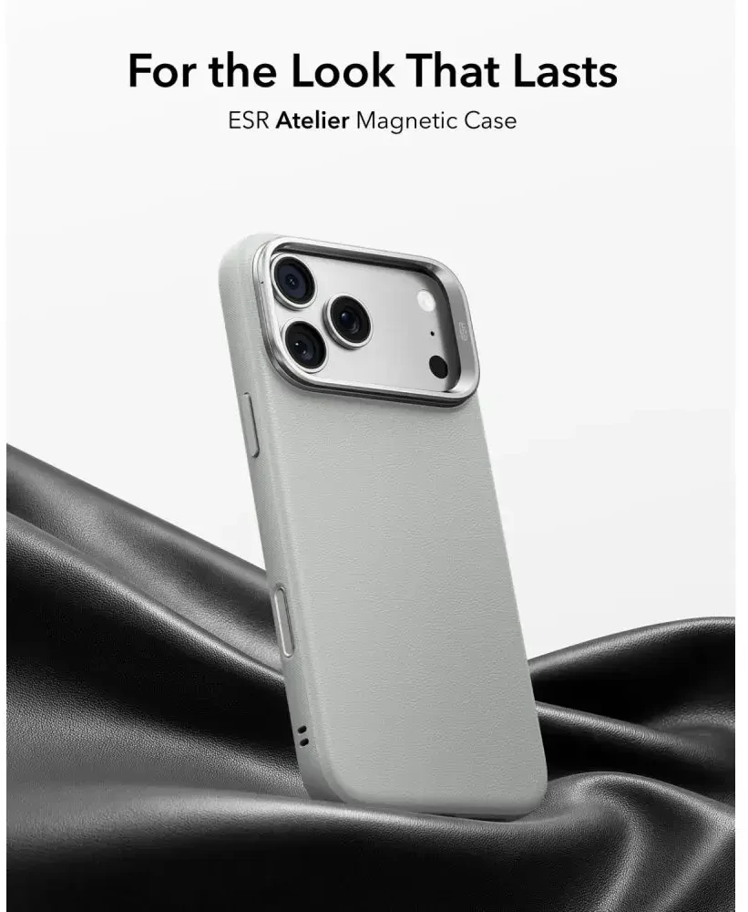 Dėklas ESR LEATHER KICKSTAND MAGSAFE IPHONE 17 PRO / 18 PRO Pilkas