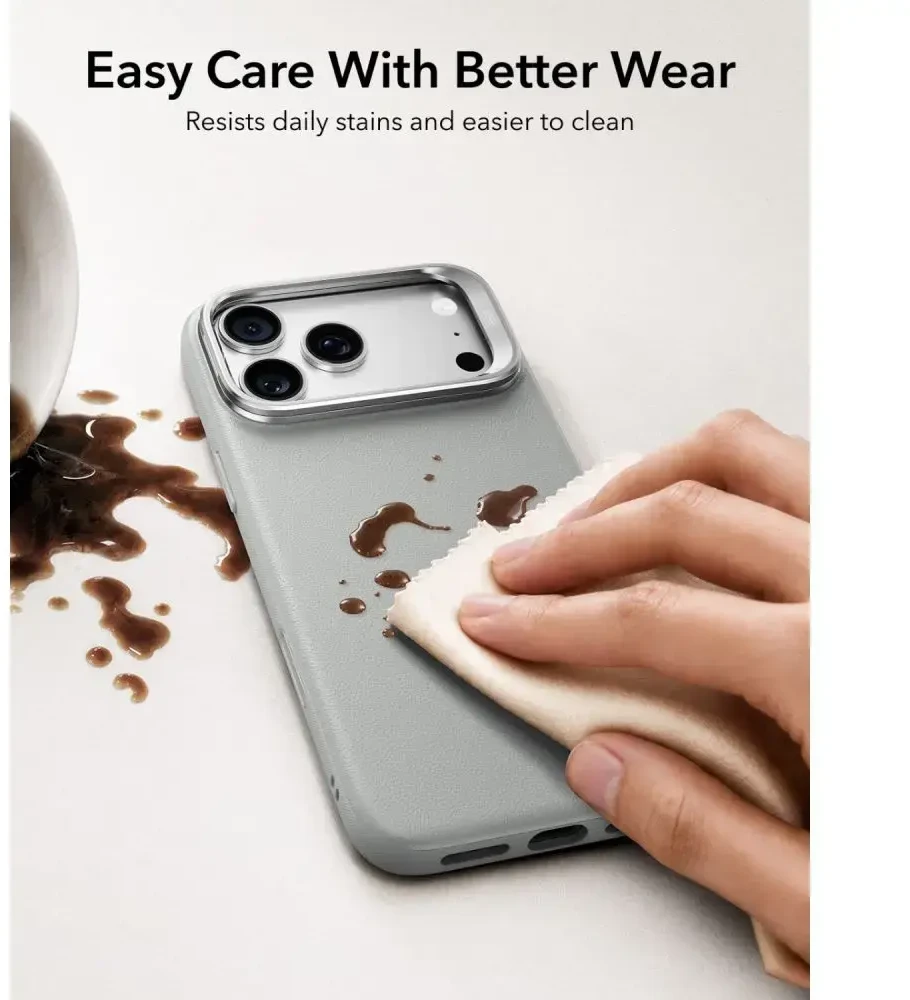 Dėklas ESR LEATHER KICKSTAND MAGSAFE IPHONE 17 PRO MAX / 18 PRO MAX Pilkas