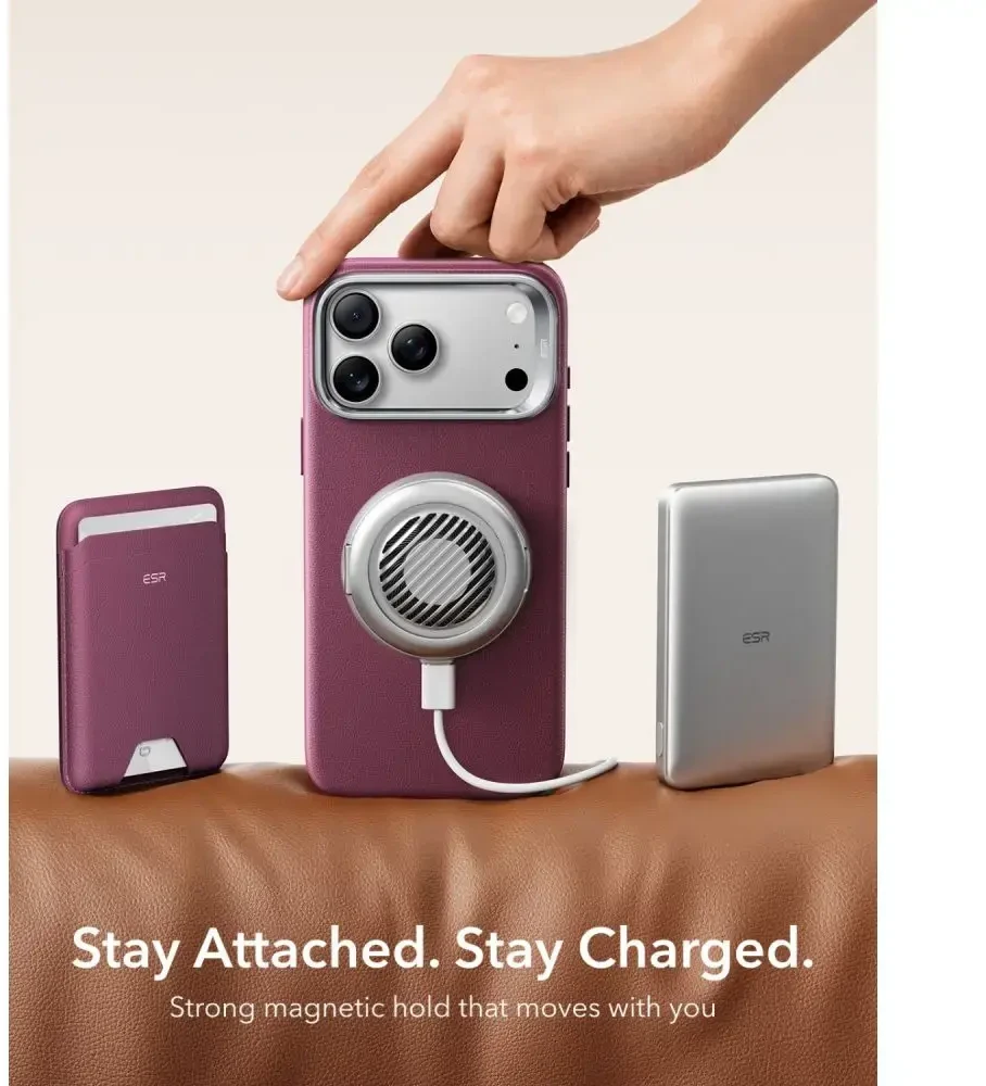Dėklas ESR LEATHER KICKSTAND MAGSAFE IPHONE 17 PRO MAX / 18 PRO MAX DEEP BURGUNDY
