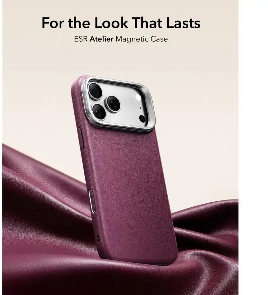 Dėklas ESR LEATHER KICKSTAND MAGSAFE IPHONE 17 PRO MAX / 18 PRO MAX DEEP BURGUNDY