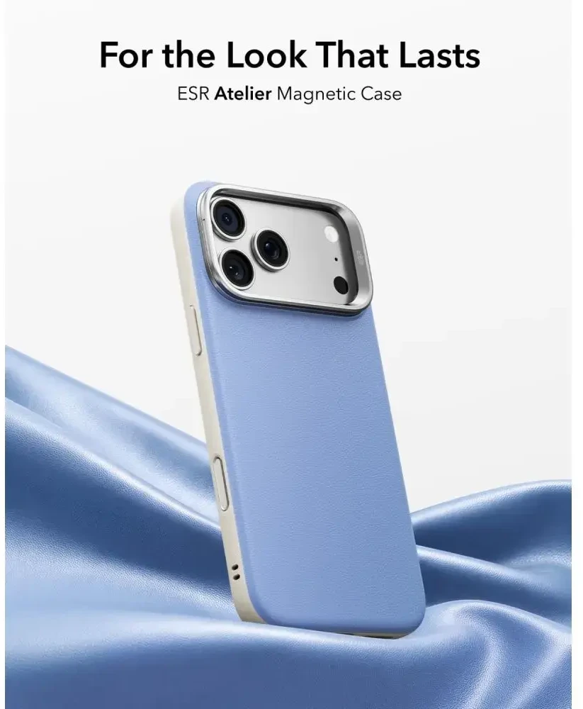 Dėklas ESR LEATHER KICKSTAND MAGSAFE IPHONE 17 PRO / 18 PRO LIGHT Mėlynas