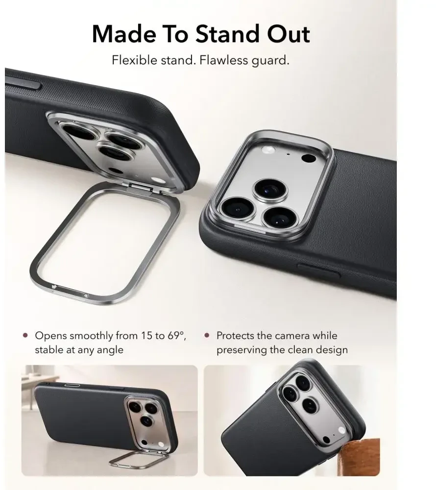 Dėklas ESR LEATHER KICKSTAND MAGSAFE IPHONE 17 PRO / 18 PRO Juodas