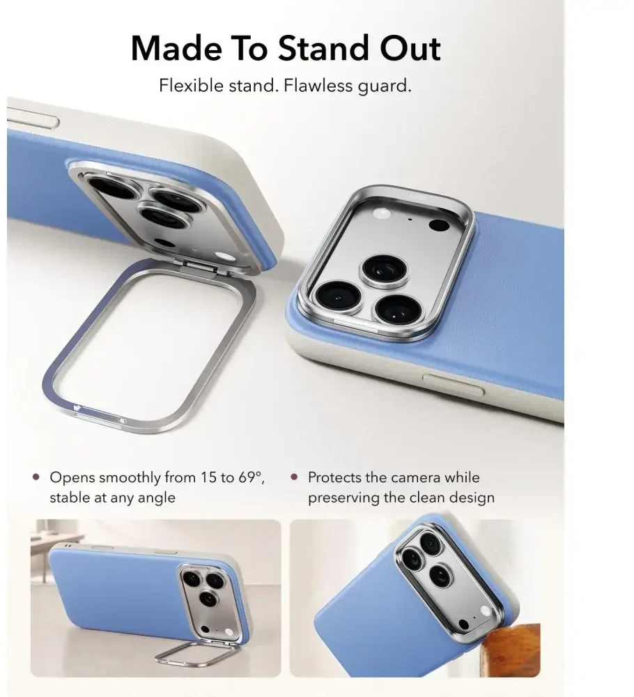 Dėklas ESR LEATHER KICKSTAND MAGSAFE IPHONE 17 PRO / 18 PRO LIGHT Mėlynas