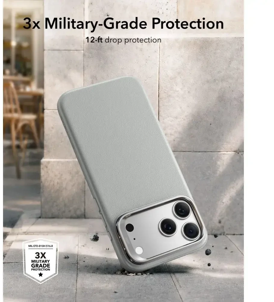 Dėklas ESR LEATHER KICKSTAND MAGSAFE IPHONE 17 PRO MAX / 18 PRO MAX Pilkas