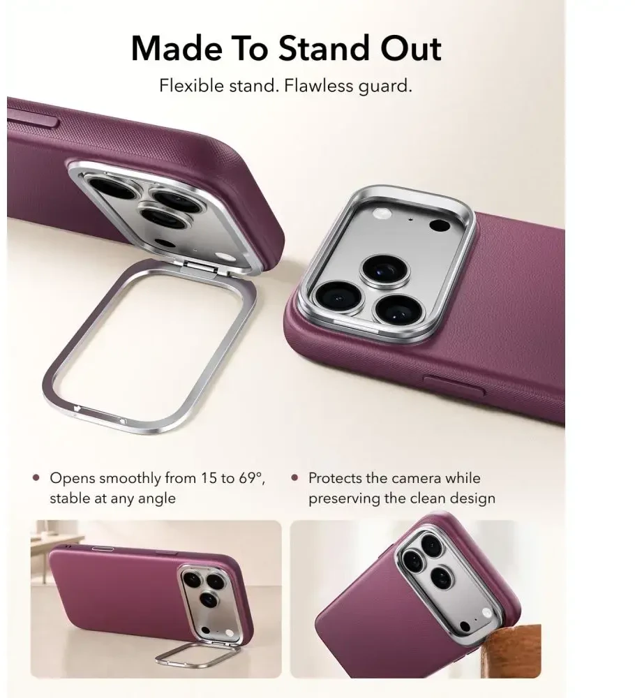 Dėklas ESR LEATHER KICKSTAND MAGSAFE IPHONE 17 PRO MAX / 18 PRO MAX DEEP BURGUNDY