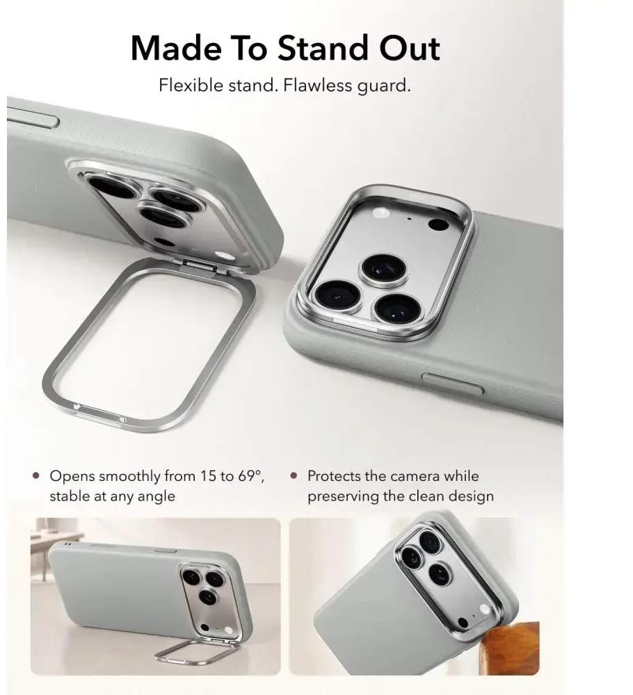 Dėklas ESR LEATHER KICKSTAND MAGSAFE IPHONE 17 PRO MAX / 18 PRO MAX Pilkas