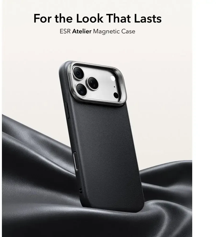 Dėklas ESR LEATHER KICKSTAND MAGSAFE IPHONE 17 PRO MAX / 18 PRO MAX Juodas