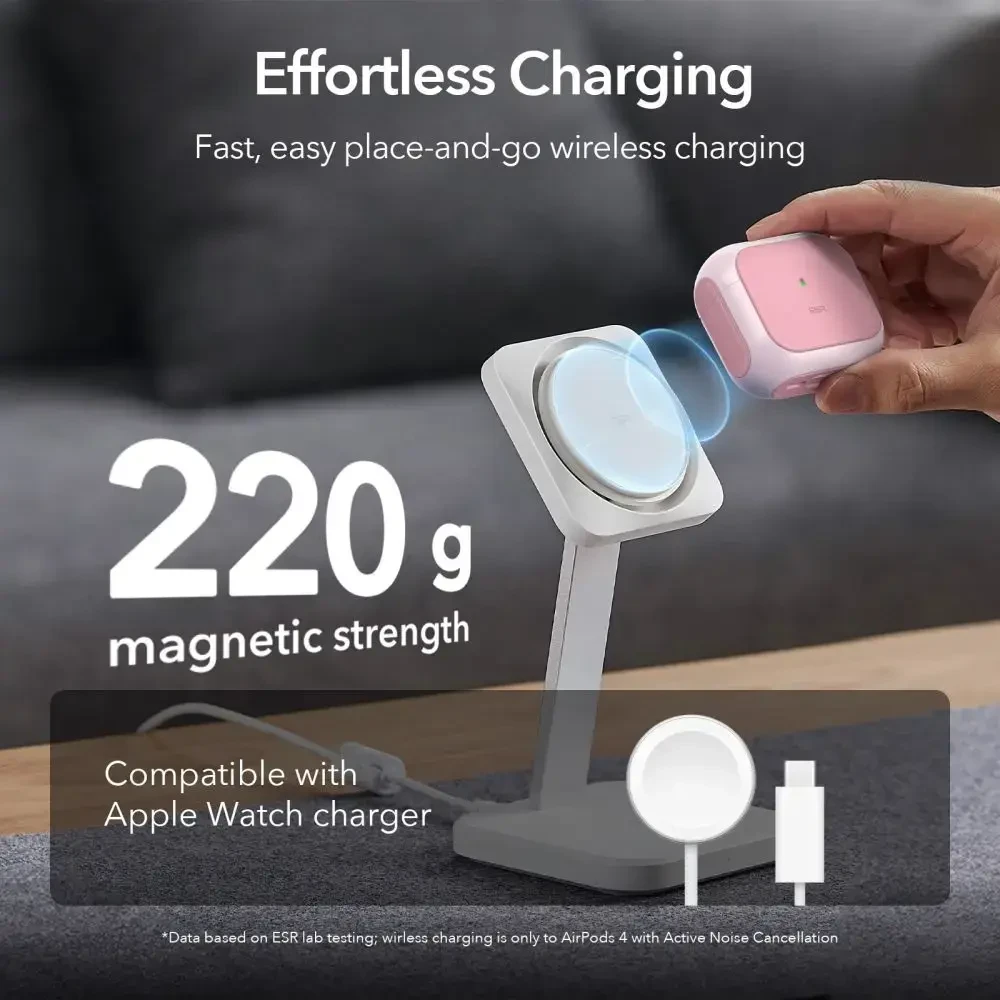 Apple AirPods 4 ESR Orbit Halolock MagSafe dėklas jūsų ausinėms rožinės spalvos