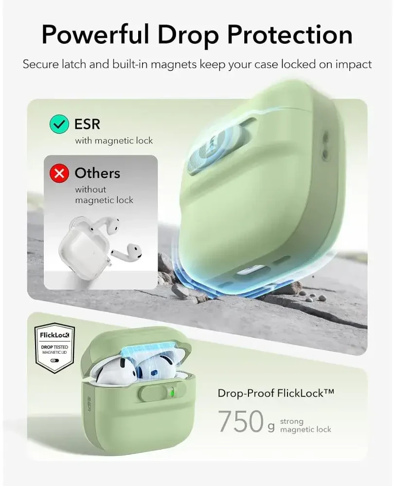 ESR Pulse HaloLock MagSafe dėklas Apple AirPods 4 / 5 - šviesiai žalias