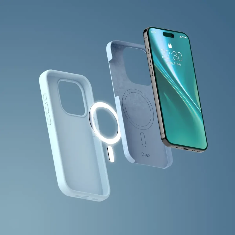 Dėklas Telforceone Etteri Silicone Mag Apple iPhone 14 6,1" žydros spalvos