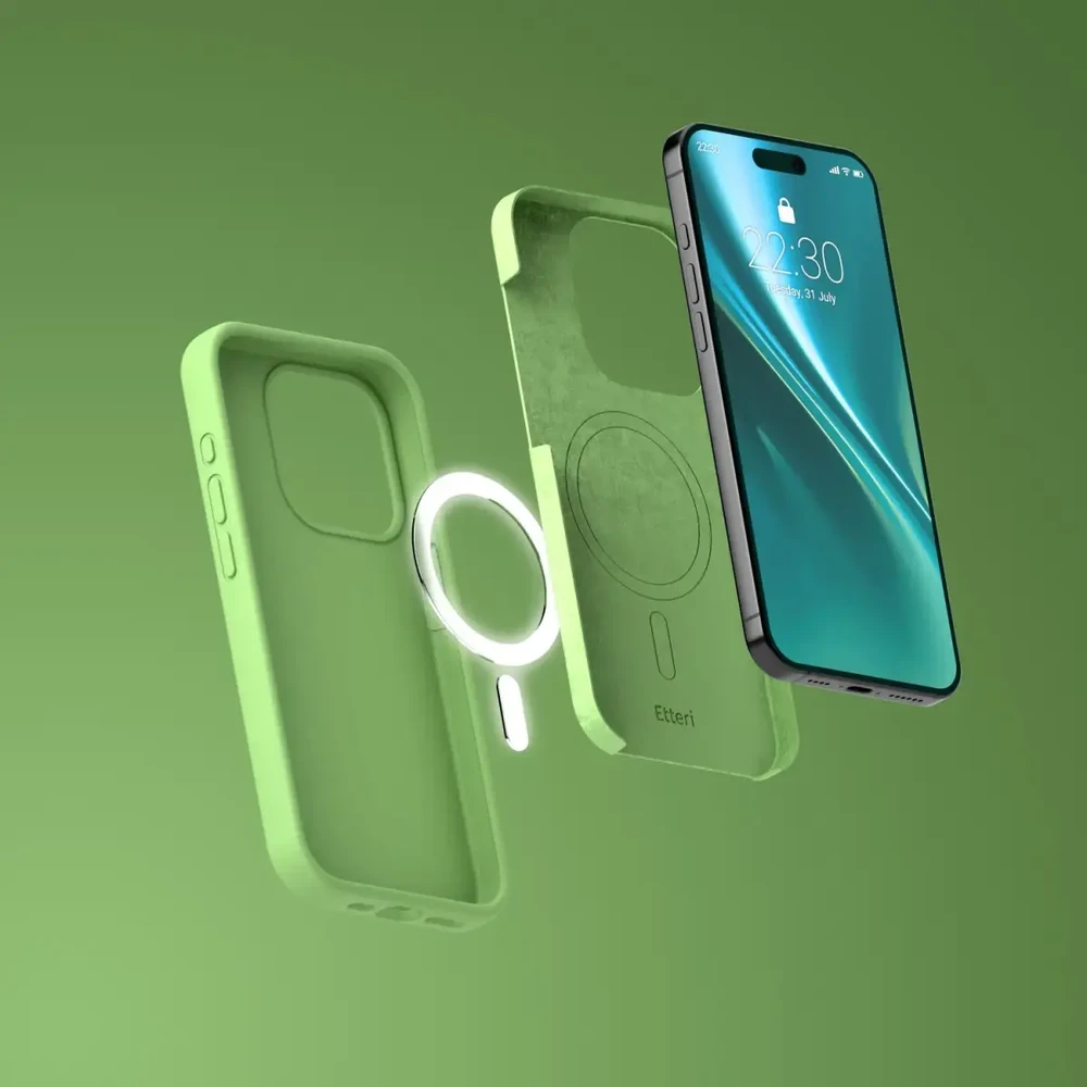 Dėklas Telforceone Etteri Silicone Mag Apple iPhone 13 6,1" šviesiai žalios spalvos