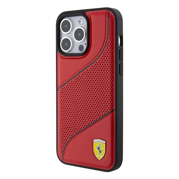 Ferrari Perforated Waves Metal Logo - dėklas skirtas Apple iPhone 15 Pro Raudona