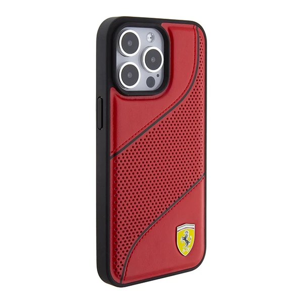 Ferrari Perforated Waves Metal Logo - dėklas skirtas Apple iPhone 15 Pro Raudona