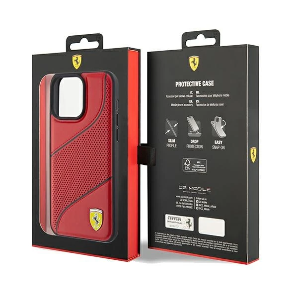 Ferrari Perforated Waves Metal Logo - dėklas skirtas Apple iPhone 15 Pro Raudona