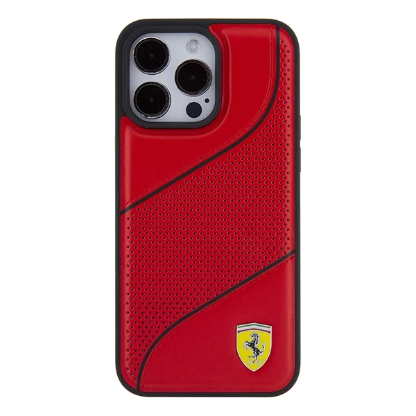 Ferrari Perforated Waves Metal Logo - dėklas skirtas Apple iPhone 15 Pro Raudona