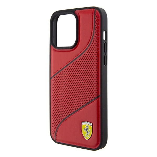Ferrari Perforated Waves Metal Logo - dėklas skirtas Apple iPhone 15 Pro Raudona