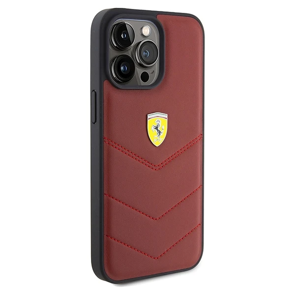 Ferrari Leather Stitched Lines dėklas, skirtas iPhone 15 Pro Max - raudonas