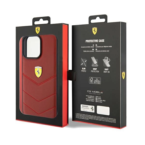 Ferrari Leather Stitched Lines dėklas, skirtas iPhone 15 Pro Max - raudonas