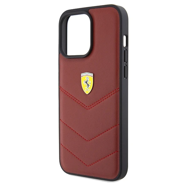 Ferrari Leather Stitched Lines dėklas, skirtas iPhone 15 Pro Max - raudonas