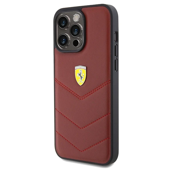 Ferrari Leather Stitched Lines dėklas, skirtas iPhone 15 Pro Max - raudonas