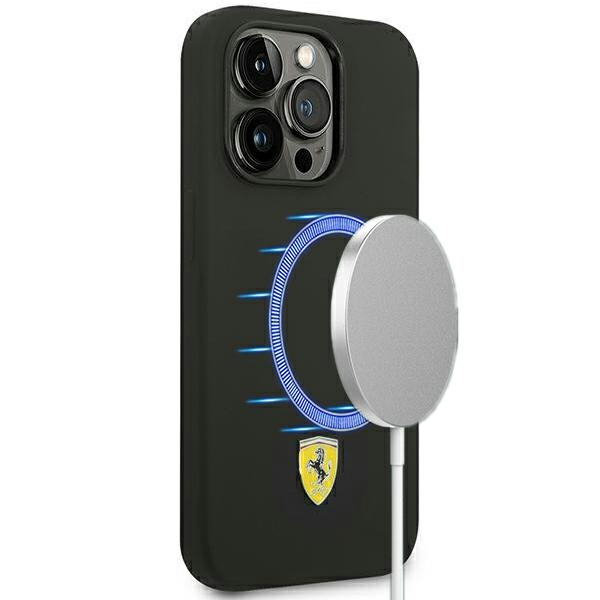 Dėklas Ferrari FESSIHMP14XBK iPhone 14 Pro Max 6.7" juoda/juodas hardcase Silicone Metal Logo Magsafe