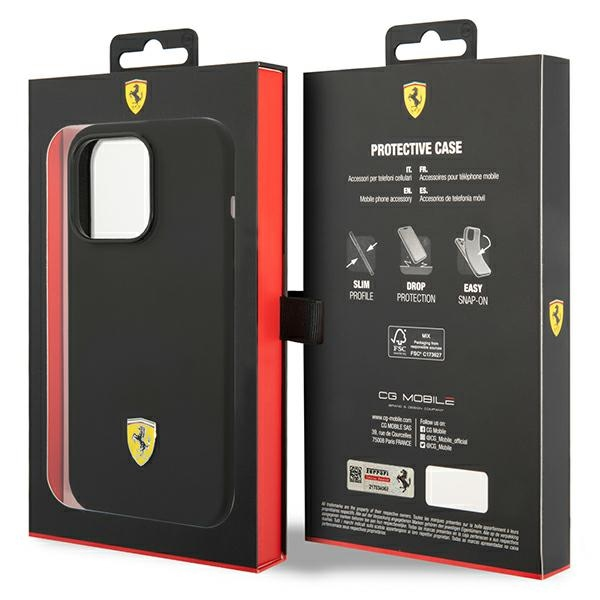 Dėklas Ferrari FESSIHMP14XBK iPhone 14 Pro Max 6.7" juoda/juodas hardcase Silicone Metal Logo Magsafe