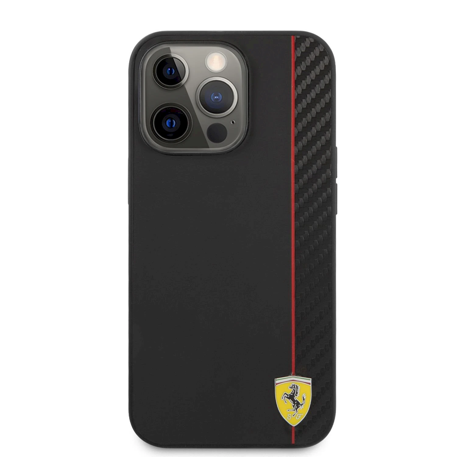 „Ferrari FESAXHCP13XBK iPhone 13 Pro Max“ 6,7 colio juodas kietas dėklas „On Track Carbon Stripe“