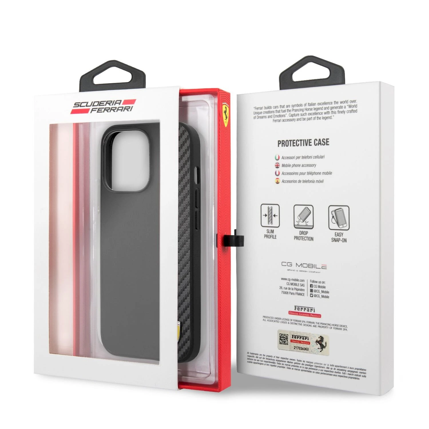 „Ferrari FESAXHCP13XBK iPhone 13 Pro Max“ 6,7 colio juodas kietas dėklas „On Track Carbon Stripe“