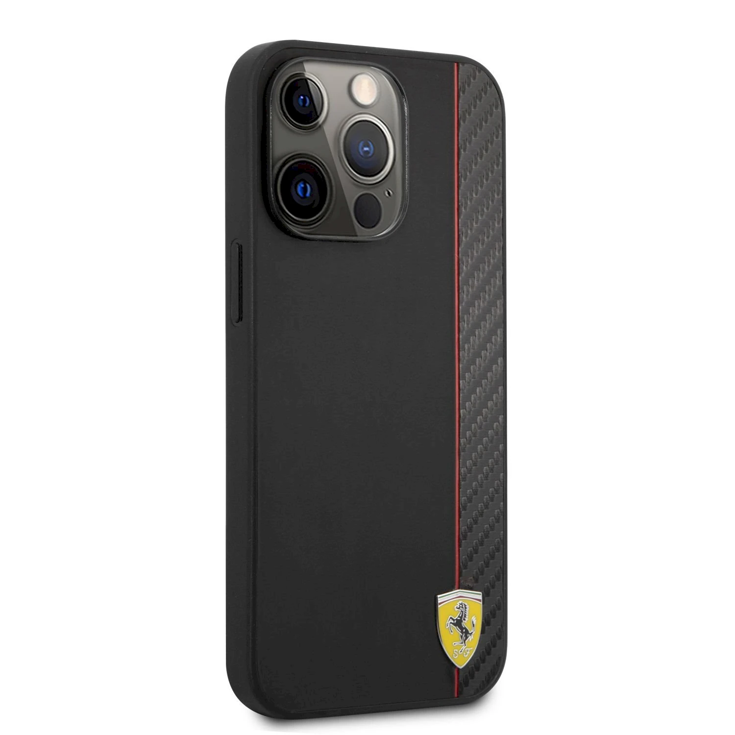 „Ferrari FESAXHCP13XBK iPhone 13 Pro Max“ 6,7 colio juodas kietas dėklas „On Track Carbon Stripe“