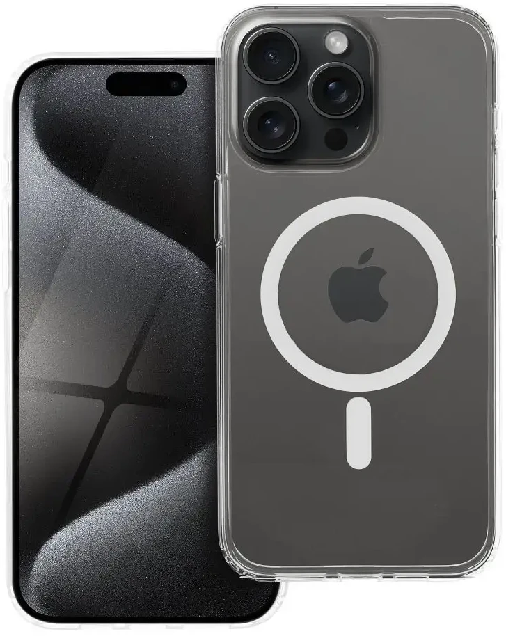 „iPhone 15 PRO MAX“ dėklas „Forcell F-Protect Clear Hybrid Premium“, suderinamas su „Magsafe“ permatomas