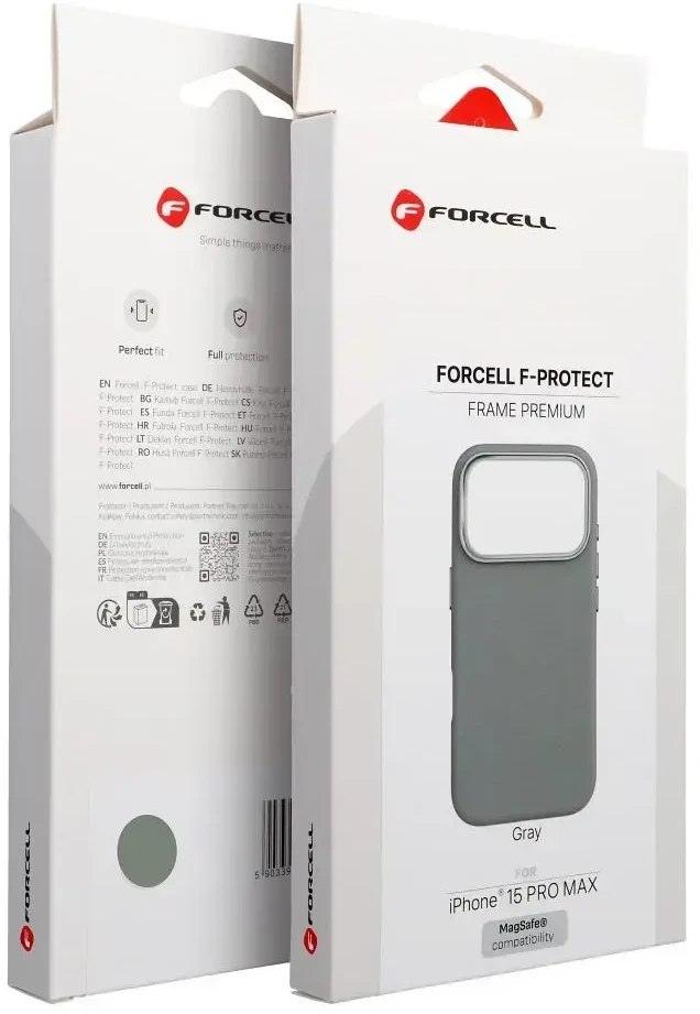 „iPhone 15 PRO MAX“ dėklas „Forcell F-Protect Frame Premium“, suderinamas su „Magsafe“ pilka spalva