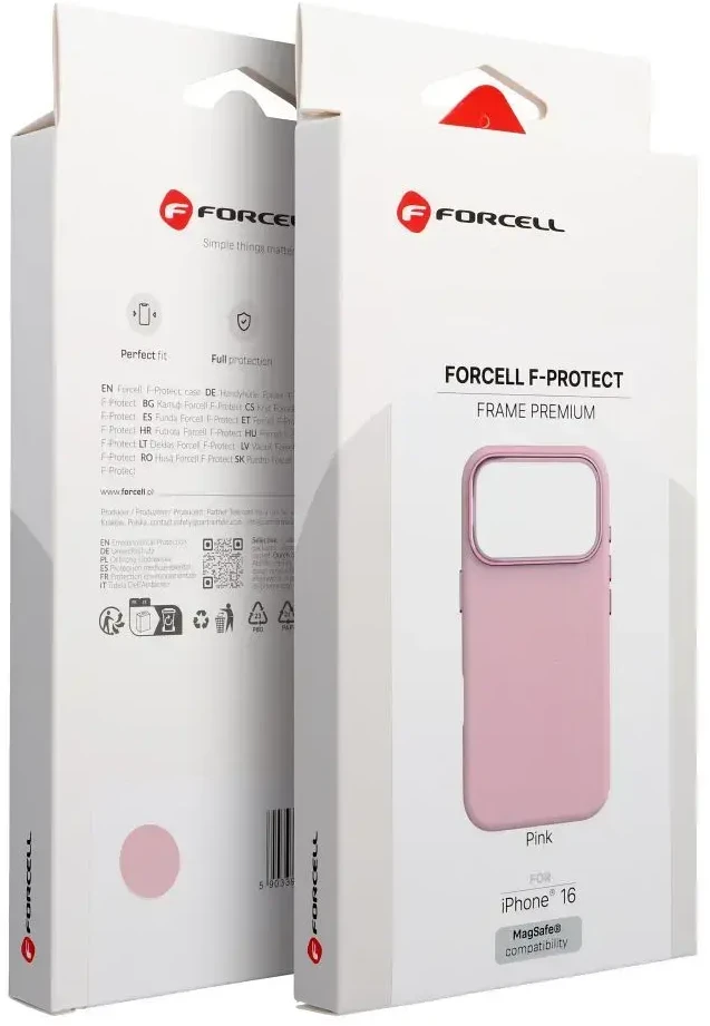 „iPhone 16 Forcell F-Protect Frame Premium“ dėklas, suderinamas su „Magsafe“, rožinis