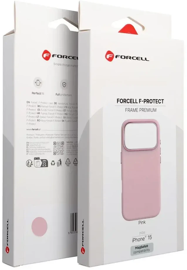 „iPhone 15 Forcell F-Protect Frame Premium“ dėklas, suderinamas su „Magsafe“, rožinis