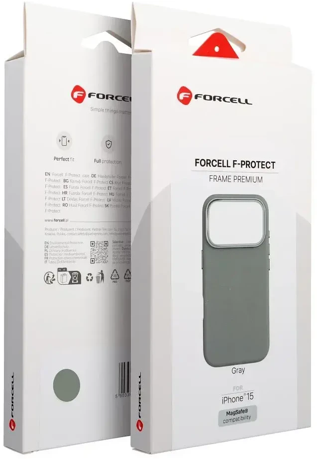 „iPhone 15 Forcell F-Protect Frame Premium“ dėklas, suderinamas su „Magsafe“ pilka spalva