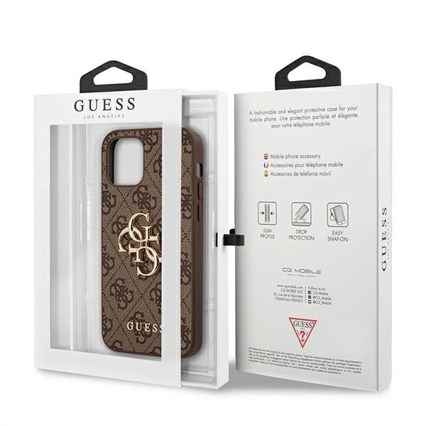 Dėklas Guess GUHCP12M4GMGBR skirtas Apple iPhone 12/12 Pro 6.1", rudas