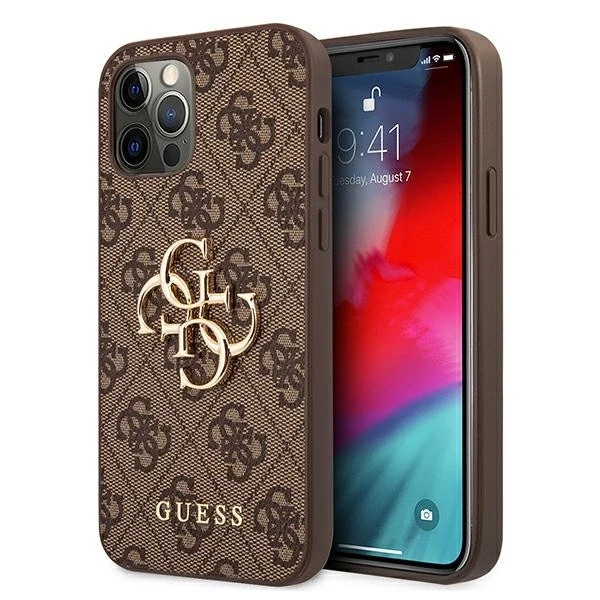 Dėklas Guess GUHCP12M4GMGBR skirtas Apple iPhone 12/12 Pro 6.1", rudas