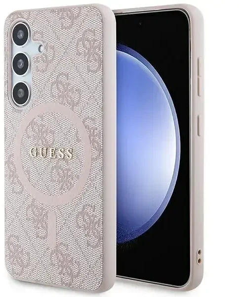 Guess 4G Collection odinis metalinis logotipas MagSafe Samsung Galaxy S24 – telefono dėklas, rožinės spalvos