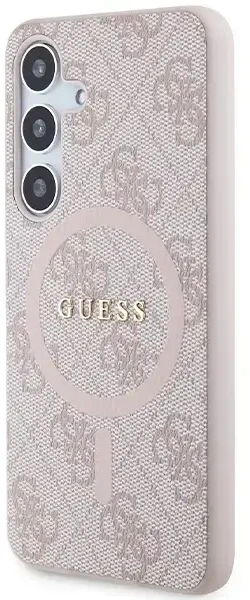 Guess 4G Collection odinis metalinis logotipas MagSafe Samsung Galaxy S24 – telefono dėklas, rožinės spalvos