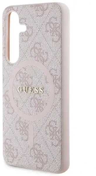 Guess 4G Collection odinis metalinis logotipas MagSafe Samsung Galaxy S24 – telefono dėklas, rožinės spalvos