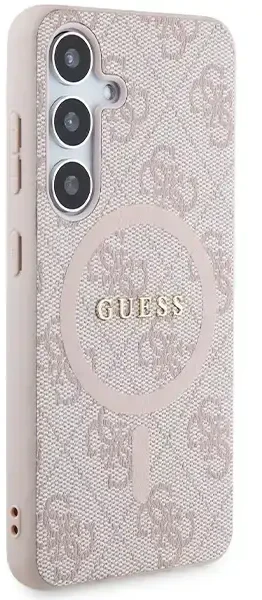 Guess 4G Collection odinis metalinis logotipas MagSafe Samsung Galaxy S24 – telefono dėklas, rožinės spalvos