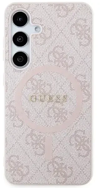 Guess 4G Collection odinis metalinis logotipas MagSafe Samsung Galaxy S24 – telefono dėklas, rožinės spalvos