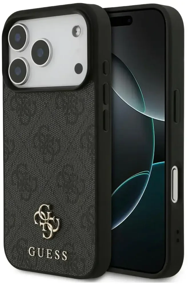 Guess 4G Small Classic Logo MagSafe dėklas, skirtas iPhone 18 Pro / 17 Pro, juodas