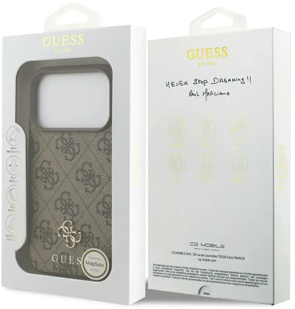 Dėklas Guess 4G Small Classic Logo MagSafe Case for iPhone 17 Pro / 18 Pro - Brown