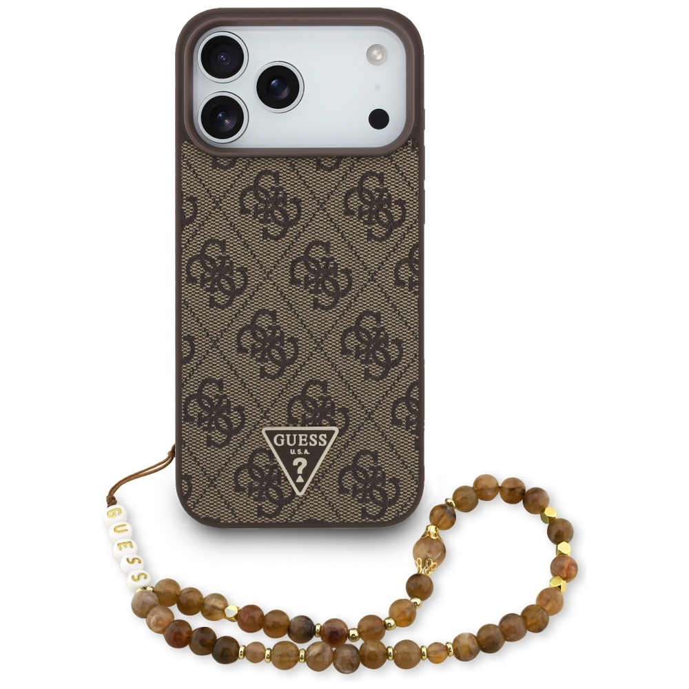 Original dėklas GUESS 4G Strap Triangle Logo MagSafe skirtas Apple iPhone 17 Pro Max rudos spalvos